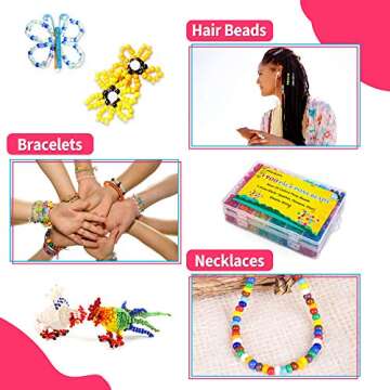 INSCRAFT 1200PCS Pony Beads 24 Colors Bracelet Making Kit, Rainbow Kandi Beads Friendship Bracelet Kit, Letter Beads Heart Beads with Elastic Strings for Jewelry Making, Craft Gifts for Girls Adults