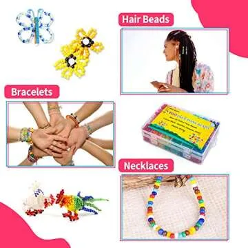 INSCRAFT 1200PCS Pony Beads 24 Colors Bracelet Making Kit, Rainbow Kandi Beads Friendship Bracelet Kit, Letter Beads Heart Beads with Elastic Strings for Jewelry Making, Craft Gifts for Girls Adults