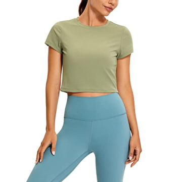 CRZ YOGA Butterluxe High Neck Crop Top Soft Stretch Gym Shirt