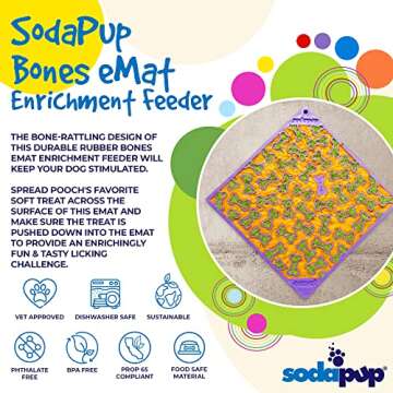 SodaPup Bones eMat – Durable Lick Mat Feeder Made in USA from Non-Toxic, Pet-Safe, Food Safe Rubber for Mental Stimulation, Avoiding Overfeeding, Fresh Breath, Digestive Health, Calming, & More