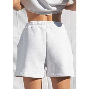 Meihuida Women Sweat Shorts Casual Summer High Waist Athletic Y2K Shorts with Pockets Grey M