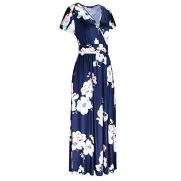 OUGES V-Neck Floral Pocket Maxi Dress for Women