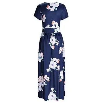 OUGES V-Neck Floral Pocket Maxi Dress for Women