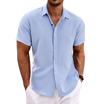Stylish COOFANDY Men's Linen Casual Button Down Short Sleeve Shirt