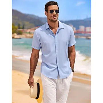 COOFANDY Men's Linen Short Sleeve Casual Shirt