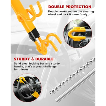 Tevlaphee Steering Wheel Lock - Heavy Duty Security