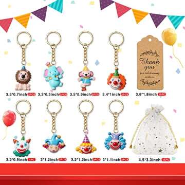 15 Sets Circus Party Favors Carnival Birthday Party Supplies Animal Keychains with Circus Clown Anim...
