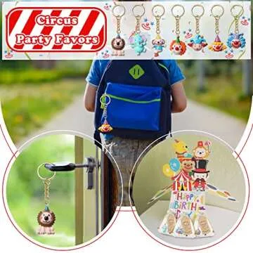 15 Sets Circus Party Favors Carnival Birthday Party Supplies Animal Keychains with Circus Clown Animals Organza Bags and Thank You Tags for Return Favors Party Supplies Circus Theme Party Decorations