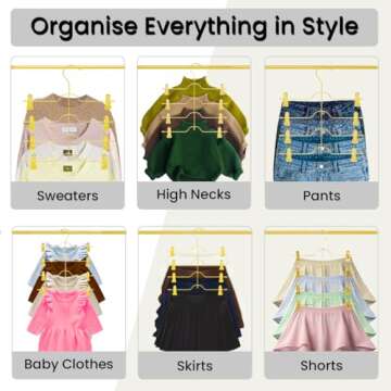 3 Pack Gold Skirt Hanger with Silicone Capped Clips, Adjustable Skirt Hangers for Women with Rotatab...