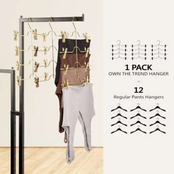 3 Pack Gold Skirt Hanger with Silicone Capped Clips, Adjustable Skirt Hangers for Women with Rotatable Hook, Anti-Slip Rubber Clips, Shorts Hangers & Pants Organizer for Closet, Leggings Hanger