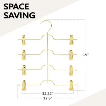 3 Pack Gold Skirt Hanger with Silicone Capped Clips, Adjustable Skirt Hangers for Women with Rotatable Hook, Anti-Slip Rubber Clips, Shorts Hangers & Pants Organizer for Closet, Leggings Hanger