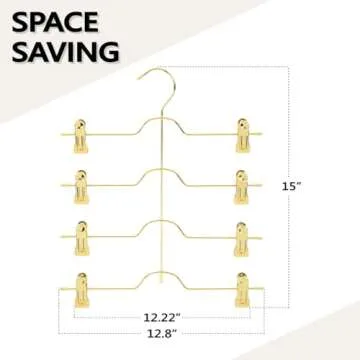 3 Pack Gold Skirt Hanger with Silicone Capped Clips, Adjustable Skirt Hangers for Women with Rotatable Hook, Anti-Slip Rubber Clips, Shorts Hangers & Pants Organizer for Closet, Leggings Hanger