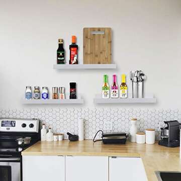 AZSKY White Floating Shelves Wall Mounted Set of 2, 24 Inch Picture Ledge Shelf for Storage Bedroom ...