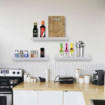 AZSKY White Floating Shelves Wall Mounted Set of 2, 24 Inch Picture Ledge Shelf for Storage Bedroom ...