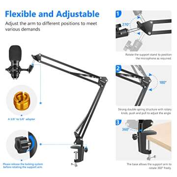 NEEWER USB Microphone Kit, Plug & Play 192kHz/24-Bit Supercardioid Condenser Mic with Boom Arm and Shock Mount for YouTube Vlogging, Gaming, Podcasting, and Zoom Calls, NW-8000-USB, Black