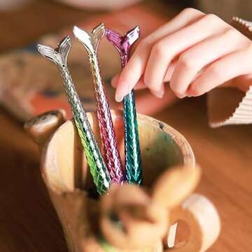 LuFOX 6Pcs Mermaid Tail Gel Pens for Child, Women, Coworkers, Hostess and Girlfriend, Great Party Su...