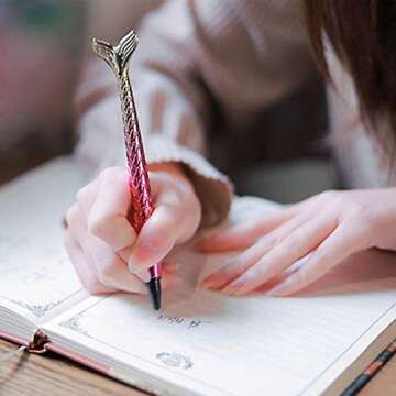 LuFOX 6Pcs Mermaid Tail Gel Pens for Child, Women, Coworkers, Hostess and Girlfriend, Great Party Supplies and School Supplies, Black Ink (0.5mm)