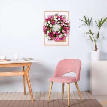 U'Artlines 20 Inch Tulip Wreath for Front Door, Spring Summer Silk Wreath with Green Leaves Artificial Tulip Flower Wreaths for All Seasons Window Wall Wedding Valentines Day Decor