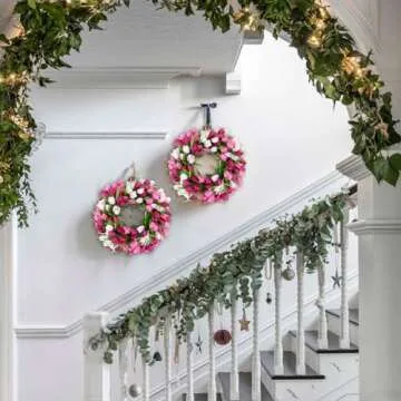 U'Artlines 20 Inch Tulip Wreath for Front Door, Spring Summer Silk Wreath with Green Leaves Artificial Tulip Flower Wreaths for All Seasons Window Wall Wedding Valentines Day Decor