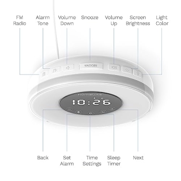 hOmeLabs Sunrise Alarm Clock - Digital LED Clock with 6 Color Switch and FM Radio for Bedrooms - Multiple Nature Sounds Sunset Simulation & Touch Control - with Snooze Function for Heavy Sleepers