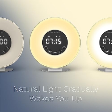 hOmeLabs Sunrise Alarm Clock - Digital LED Clock with 6 Color Switch and FM Radio for Bedrooms - Multiple Nature Sounds Sunset Simulation & Touch Control - with Snooze Function for Heavy Sleepers