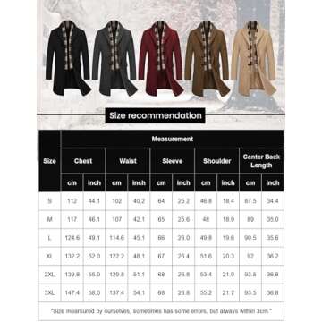 COOFANDY Men's Classic Long Trench Coat Wool Blend Winter Slim Fit Breasted Overcoat Warm Dress Coat with Plaid Scarf (Grey S)