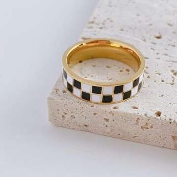 Stylish Checkerboard Bands Statement Finger Ring - Perfect Gift 5-10