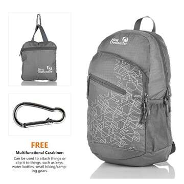Outlander Packable Handy Lightweight Travel Hiking Backpack Daypack-Grey-L