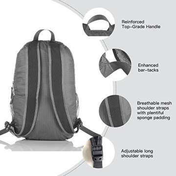 Outlander Packable Handy Lightweight Travel Hiking Backpack Daypack-Grey-L