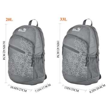 Outlander Packable Handy Lightweight Travel Hiking Backpack Daypack-Grey-L