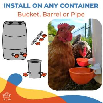 (5 Pack) Lil Clucker Large Automatic Chicken Waterer Cups | Chicken Water Feeder Suitable for Chicks, Duck, Goose, Turkey and Bunny | Poultry Water Feeder Kit (Orange)…