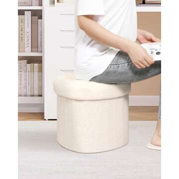 B FSOBEIIALEO Storage Ottoman Cube, Heart Shaped Ottomans with Storage Foot Stool Footrest for Lving Room, Boucle Ottoman Seat for Dorm Room,Faux Teddy Fur, Cream White 15"x15"x15"