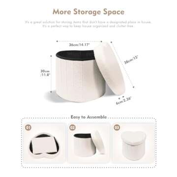 B FSOBEIIALEO Storage Ottoman Cube, Heart Shaped Ottomans with Storage Foot Stool Footrest for Lving Room, Boucle Ottoman Seat for Dorm Room,Faux Teddy Fur, Cream White 15"x15"x15"