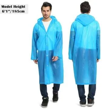 Opret 2 Pack Portable EVA Raincoats for Adults, Reusable Rain Ponchos with Hoods and Sleeves Lightweight Raincoats, Perfect for Outdoor Activities, Blue