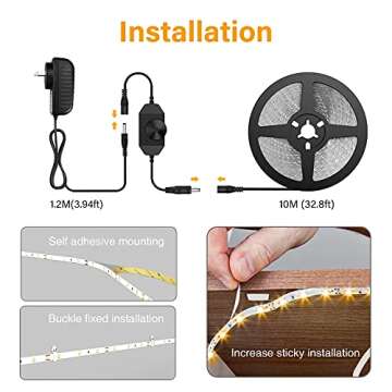 Onforu LED Strip Lights Warm White,32.8ft Dimmable 3000k Led Lights for Bedroom,Soft White Rope Light,2835 LEDs 12V Flexible Strip Tape Easter Lighting for Under Cabinet,Home,Kitchen,Bedroom,Christmas