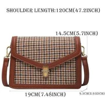 Vintage Plaid Crossbody Bag for Women PU Leather Small Messenger Shoulder Bag with Designer Chic Handy Cellphone Purse