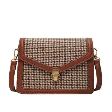 Vintage Plaid Crossbody Bag for Women PU Leather Small Messenger Shoulder Bag with Designer Chic Handy Cellphone Purse