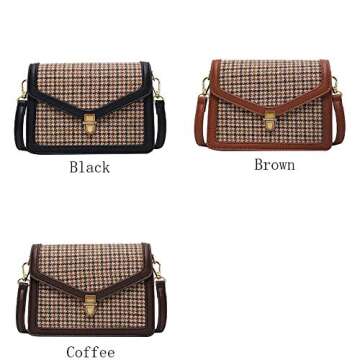 Vintage Plaid Crossbody Bag for Women PU Leather Small Messenger Shoulder Bag with Designer Chic Handy Cellphone Purse