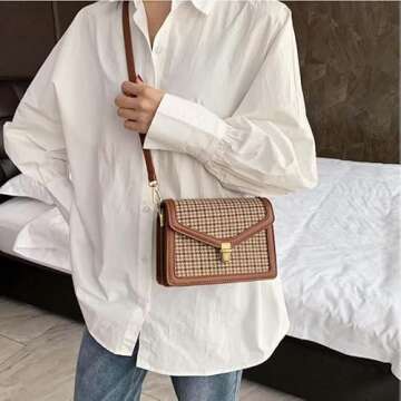 Vintage Plaid Crossbody Bag for Women PU Leather Small Messenger Shoulder Bag with Designer Chic Handy Cellphone Purse