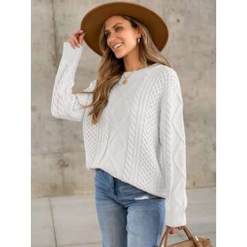 ANRABESS Sweaters for Women Oversized Crewneck Long Sleeve Casual Loose Cable Knit Pullover Tops 2024 Fall Vintage Clothes Cream White Medium