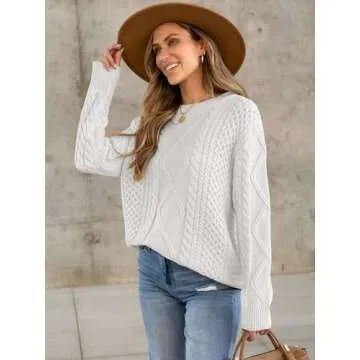 ANRABESS Sweaters for Women Oversized Crewneck Long Sleeve Casual Loose Cable Knit Pullover Tops 2024 Fall Vintage Clothes Cream White Medium