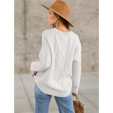 ANRABESS Sweaters for Women Oversized Crewneck Long Sleeve Casual Loose Cable Knit Pullover Tops 2024 Fall Vintage Clothes Cream White Medium