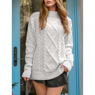 ANRABESS Sweaters for Women Oversized Crewneck Long Sleeve Casual Loose Cable Knit Pullover Tops 2024 Fall Vintage Clothes Cream White Medium