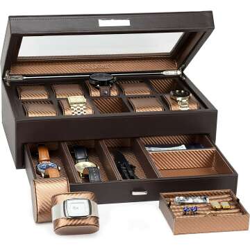 Men's Watch Box Organizer with Drawer & Tray