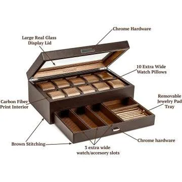 Men's Watch Box Organizer with Drawer & Tray