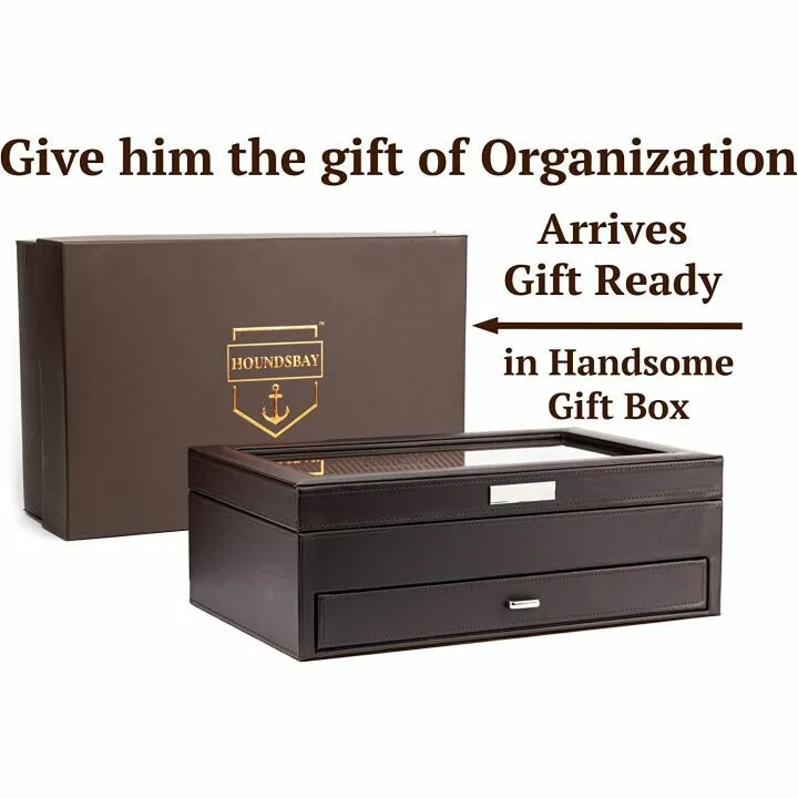 Men's Watch Box Organizer with Drawer & Tray