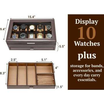 Men's Watch Box Organizer with Drawer & Tray