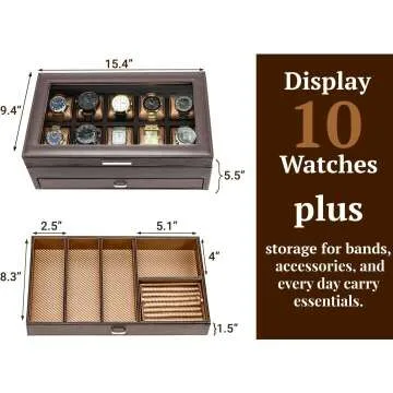 Men's Watch Box Organizer with Drawer & Tray
