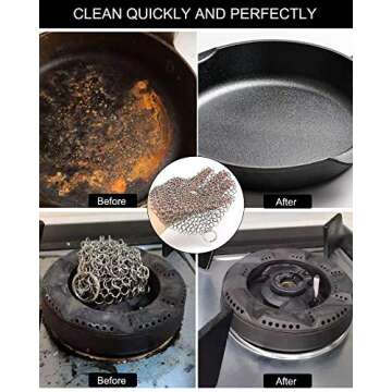 ONEEKK Cast Iron Skillet Cleaner Chainmail,2 Pack Premium Stainless Steel Chain Maille Scrubber for ...