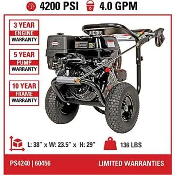 Simpson PS4240 PowerShot Gas Pressure Washer Powered by Honda GX390, 4200 PSI at 4.0 GPM, (49 State) 60456